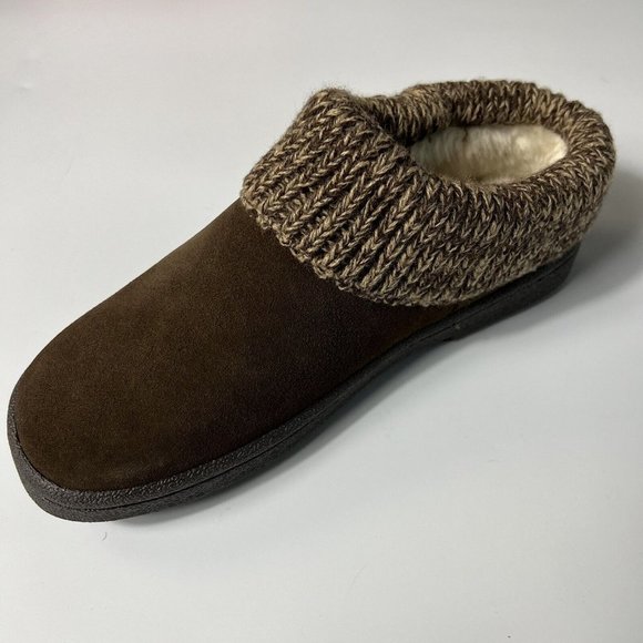 Clarks Women's Knitted Collar Clog Slipper Brown Size 7M Faux Fur Lined - Picture 2 of 10